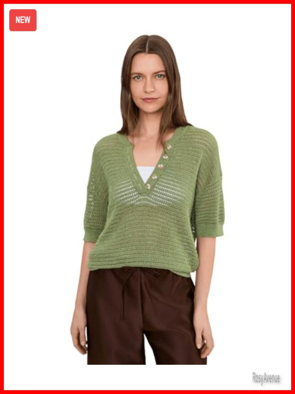 Varley Callie Knit Cotton Polo Top Oversized V-Neck